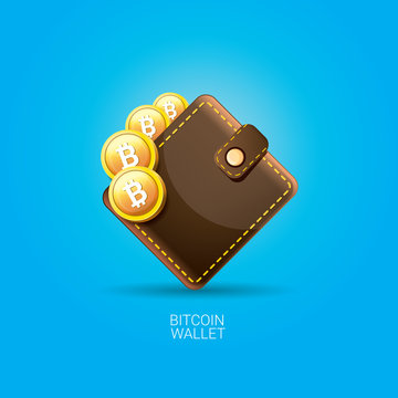 Vector Bitcoin Wallet Icon With Coins