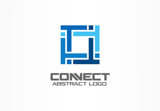 Abstract logo for business company. Corporate identity design element. Puzzle solution, finance, bank logotype idea. Square group, network integrate, technology mix concept. Color Vector connect icon