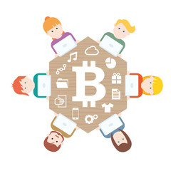 Bitcoin money translations with people  illustration vector

