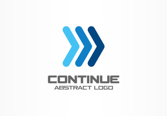 Abstract logo for business company. Corporate identity design element. Arrows right, continue, next, follow logotype idea. Play, acceleration, fast sport racing, rewind concept. Colorful Vector icon