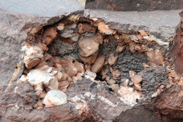 calcite crystals in a porphyry rock