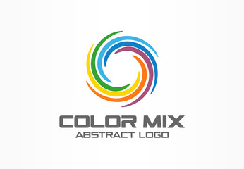 Abstract business company logo. Corporate identity design element. Color circle segments mix, round spectrum logotype idea. Multicolor art palette, paint swirl, rainbow concept. Colorful Vector icon