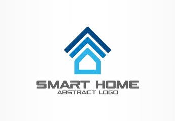 Abstract logo for business company. Corporate identity design element. Smart house system, wi-fi remote control logotype idea. Home technology development, alarm concept. Colorful Vector icon