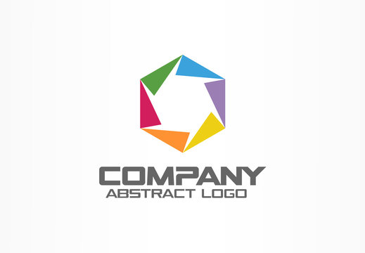 Abstract logo for business company. Corporate identity design element. Camera diaphragm, color photo studio logotype idea. Connect, paint mix, integrated hexagon concept. Colorful Vector icon