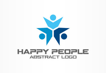 Abstract business company logo. Corporate identity design element. Teamwork, Social Media Logotype idea. Happy people connect, segments compound in circle, partnership concept. Colorful Vector icon
