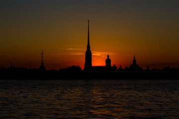 Fototapeta na wymiar Sunset in St. Petersburg/ View of the Peter and Paul Fortress in St. Petersburg, Russia