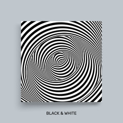 Black and white abstract striped background. Optical art. Cover design template. 3D Vector illustration.