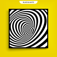 Tunnel. Optical illusion. Black and white abstract striped background. Cover design template. 3D vector illustration.