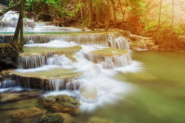 Foto op Canvas Level 1 of Huay Mae Kamin waterfall in Khuean Srinagarindra National Park, Kanchanaburi, Thailand © geargodz