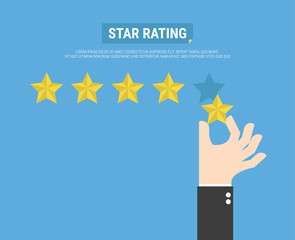 Businessman hand giving five star rating, Feedback concept, VECTOR, EPS10