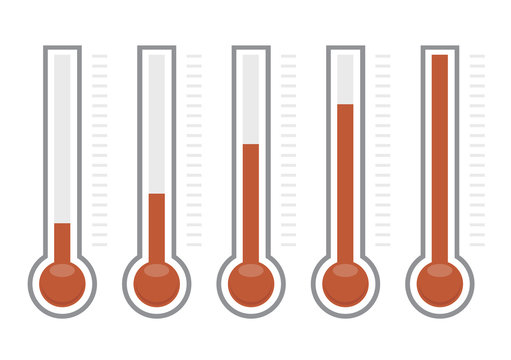 vector thermometers at different levels, donation for fundraise or charity goals