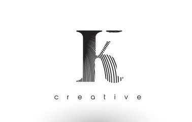 K Logo Design With Multiple Lines and Black and White Colors.