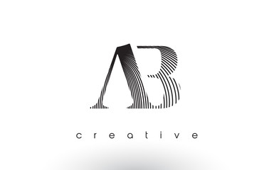 AB Logo Design With Multiple Lines and Black and White Colors.