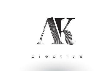 AK Logo Design With Multiple Lines and Black and White Colors.