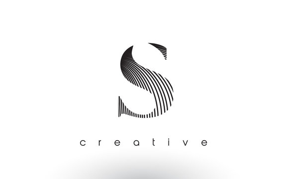 S Logo Design With Multiple Lines and Black and White Colors.