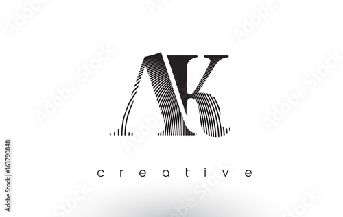 "AK Logo Design With Multiple Lines and Black and White Colors