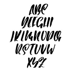 Hand drawn dry brush font. Modern brush lettering. Grunge style alphabet. Vector illustration.