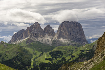 Wonderful summer view of Sassolungo . Dolomites. Italy.