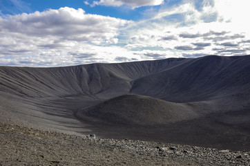 Hverfjall volcanic crater near lake Myvatn in Iceland, one of the largest volcanic craters in the world with diameter of almost 800m at the top