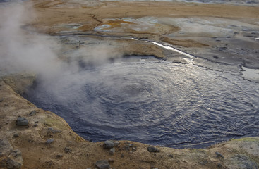  hverir geothermal field in Iceland. This is a field in Krafla caldera area near Mvatmn Lake which is full of mudpots, steam vents, sulphur deposits, boiling springs and fumaroles.