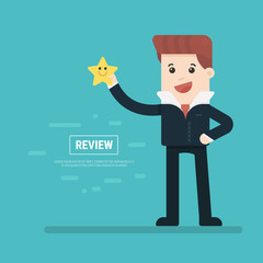 Cartoon character, Businessman holding a star rating., vector eps10