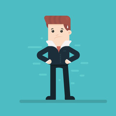 Depressed tired businessman. Sad and stressed out hard worker. Business concept. Vector illustration