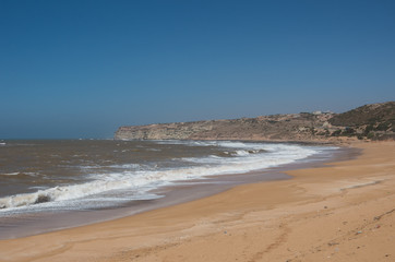 Atlantic ocean sand beach on central Morocco, near Safi town.