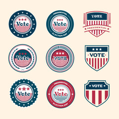 Set of vintage retro 2017 election badges and labels