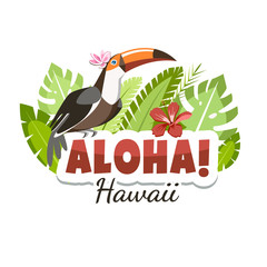 hawaii aloha toucan message header with tropical leaves and bird © naty_lee