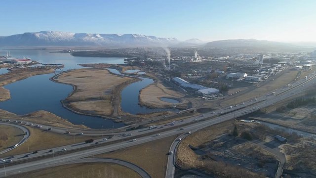 Aerial of Ellidavogur in Reykjavik and artunshofdi district
