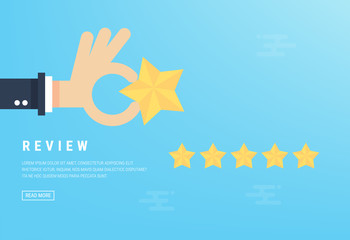 Businessman hand giving five star rating, Feedback concept, VECTOR, EPS10
