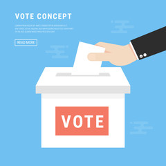 Voting concept in flat style - hand putting paper in the ballot box