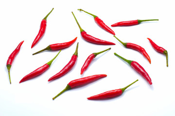 Red bird's eye chilli pepper isolated on white background