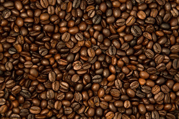 Roasted coffee bean groups use for background.