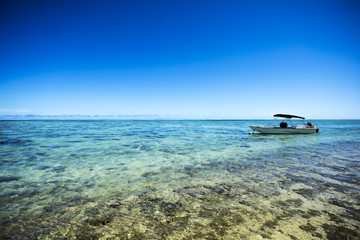Fototapeta premium lagon de rêve en polynésie avec bateau typique 