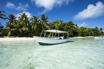 bateau dans un lagon en polynésie - 163796273
