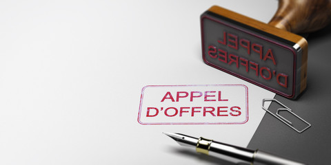 Tampon Appel d'Offres Fond Papier et Fournitures de Bureau - obrazy, fototapety, plakaty
