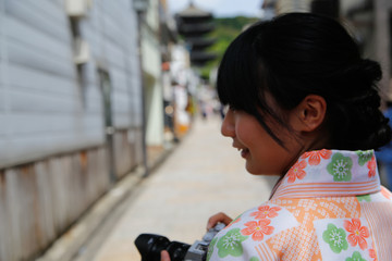 japanese young woman kimono , Kyoto Japan,