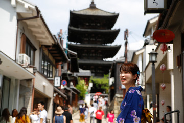 japanese young woman kimono , Kyoto Japan,