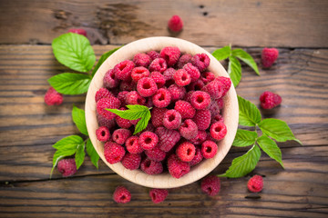 Fresh raspberries in the bowl