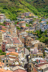 Farbenfrohe Häuser von Riomaggiore, Cinque Terre, Liguria, Italien