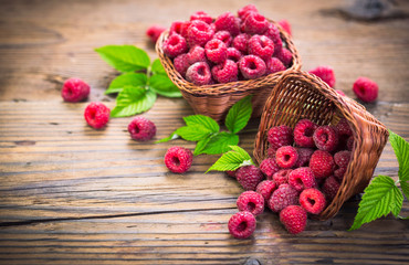 Fresh raspberries in the basket