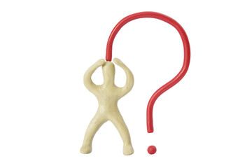 A puzzled man from plasticine and a question mark
