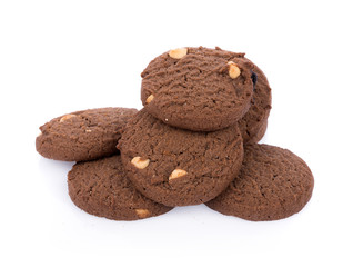 Chocolate chip cookie on white background