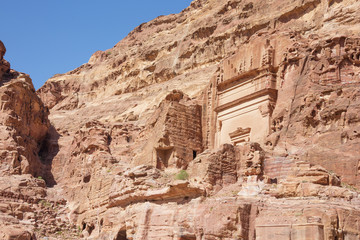 Tombs aligned against the canyon wall along the Street of Facades