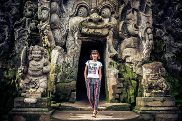 Ancient ruined cave temple Goa Gajah, Ubud, Bali. Elephant temple on Bali island.