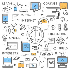 Vector line banner for online education