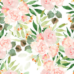 Bright watercolor pattern with leaves. Illustration