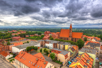 Aerial view of the old town in Chelmno, Poland