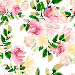 Bright watercolor pattern with leaves. Illustration
